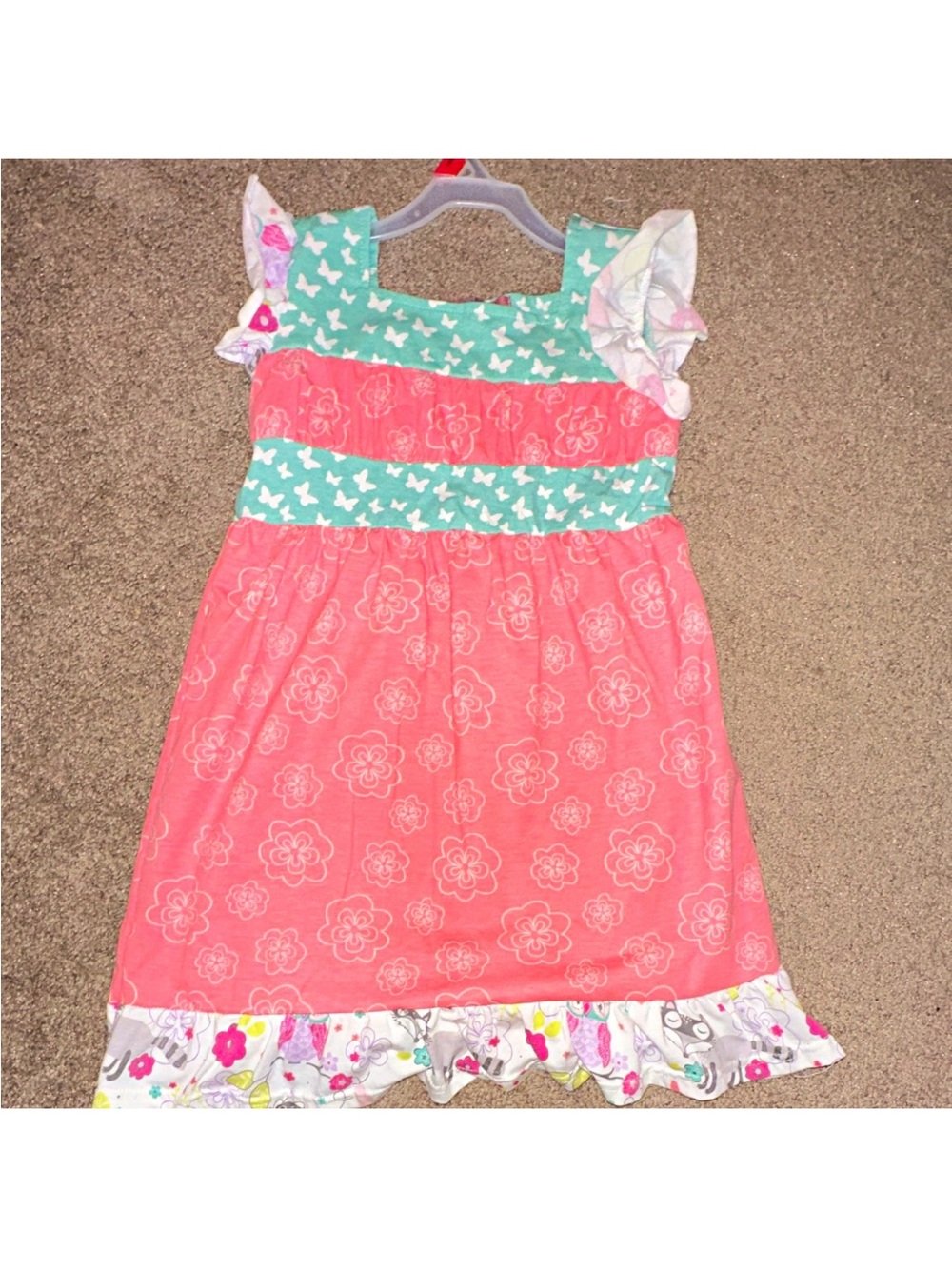 Jelly The Pug Mint Dress with White Butterfly Print and Pink Label
